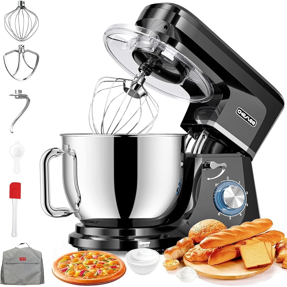 CHeflee Robot Pâtissier 1800W Robot Pétrin Professionnel 7.2 Litres Faible Bruit Robot de Cuisine Multifonction avec Fouet,Batteur,Crochet,Bol d'Acier Inoxydable,6 Vitesses ﻿ : Cuisine et Maison