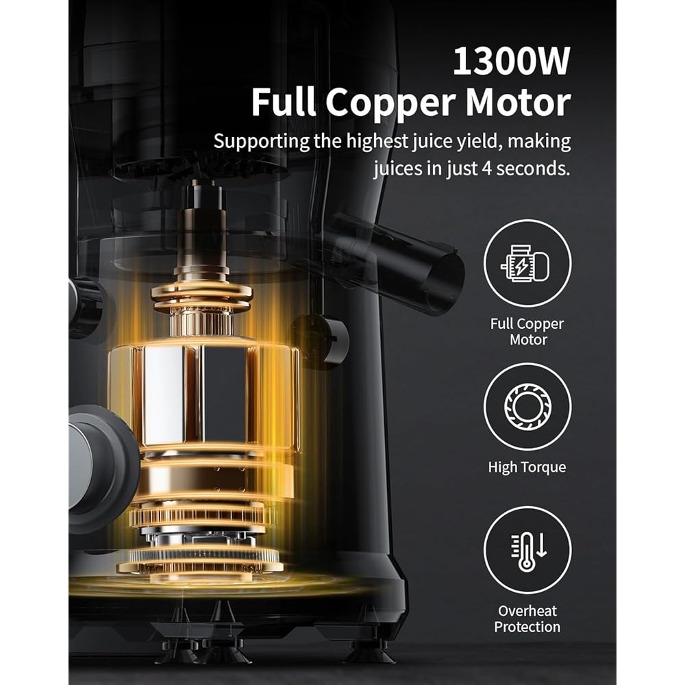 GDOR 1300W Centrifugeuse Extracteur de Jus Avec Arbre D'alimentation Plus Grand de 81mm Pour Fruits et Légumes Entiers Grande Carafe à Jus de 1250ml 3 Vitesses Centrifugeuse Facile à Nettoyer Juicer : Cuisine et Maison