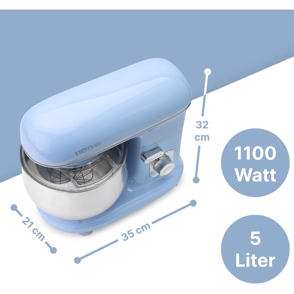 Clatronic® Robot de cuisine rétro pour la pâtisserie | Pétrin | 5L | Moteur 1100W | Machine à pâte avec crochet et fouet | Rétro |Protection anti-éclaboussures Ouverture de remplissage - KM 3711 bleu : Cuisine et Maison