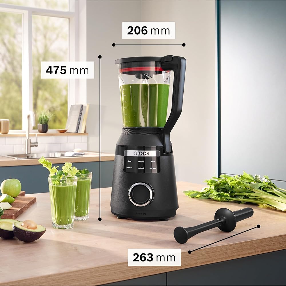 Bosch, VitaPower Série 6, blender haute performance, moteur 1800 watts, vitesse du moteur jusqu'à 45 000 tr/min, 6 programmes automatiques, bol résistant en tritan, noir, MMB6652B : Cuisine et Maison