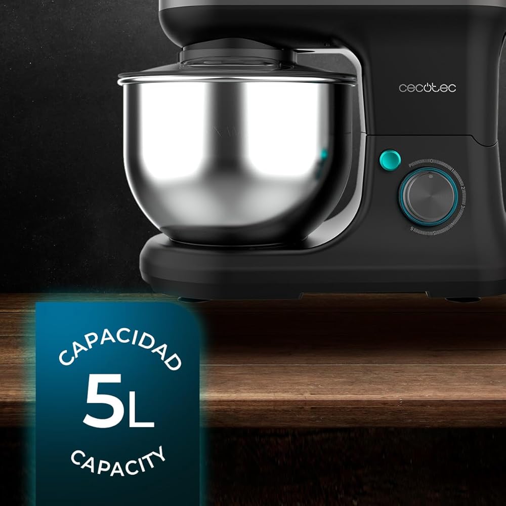 Cecotec Mixeur Cecomixer Merengue 5L 1200 Noir 1200 W à 6 niveaux, 5 fonctions, mouvement planétaire, design élégant, bol en acier de 5 L et accessoires pour fouetter et pétrir : Cuisine et Maison