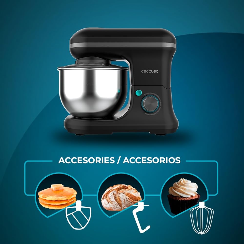 Cecotec Mixeur Cecomixer Merengue 5L 1200 Noir 1200 W à 6 niveaux, 5 fonctions, mouvement planétaire, design élégant, bol en acier de 5 L et accessoires pour fouetter et pétrir : Cuisine et Maison