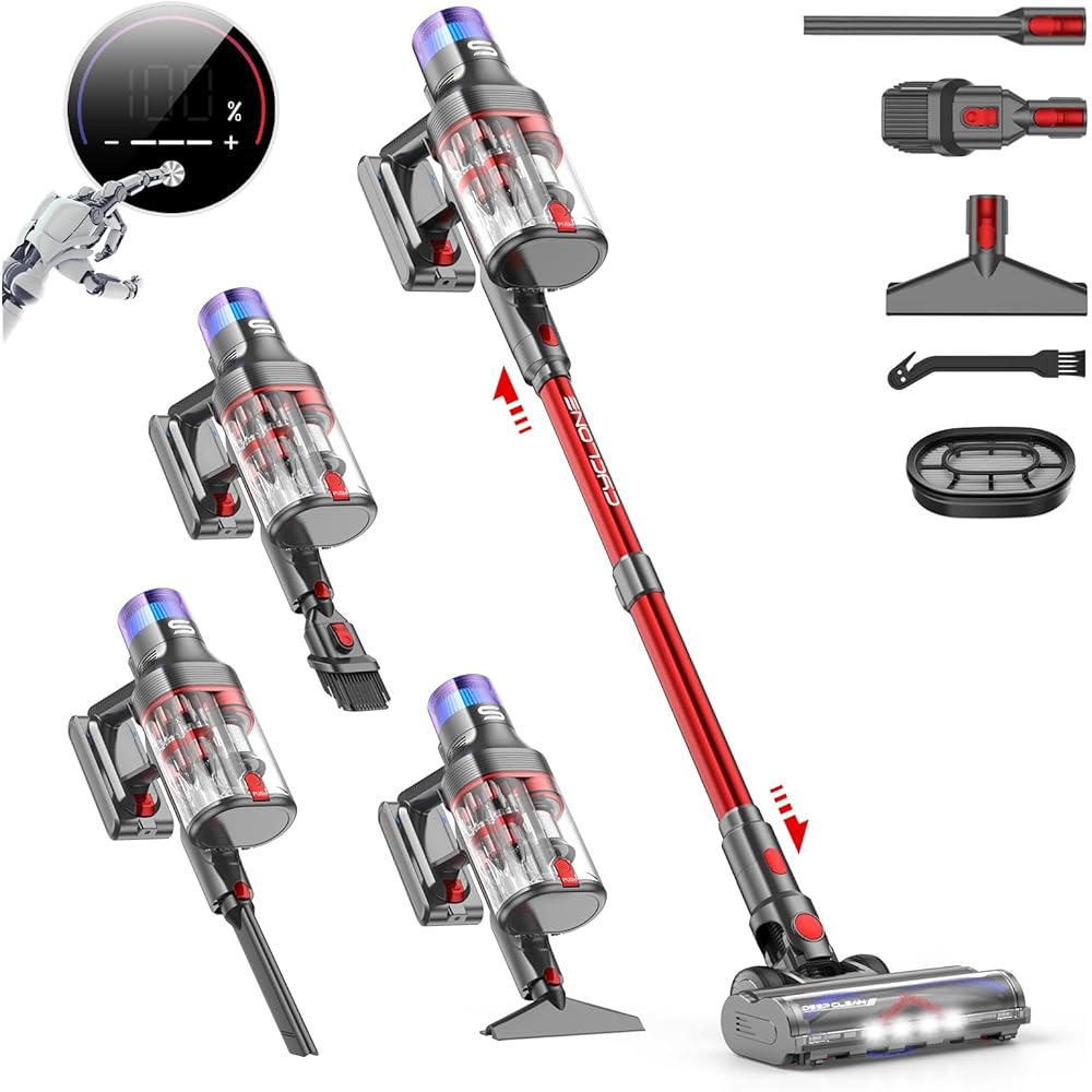 VSTOKY V15 Pro Max Aspirateur Balai sans Fil, 600W/48Kpa/70Mins Aspirateur sans Fil Puissant avec Écran LED, Design à Double Bac Aspi pour Sols Durs Poils d'animaux Tapis : Cuisine et Maison