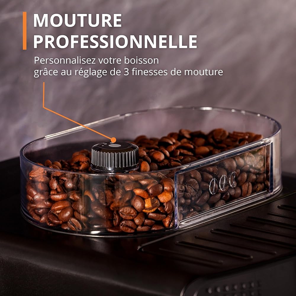 Krups Machine à café grain, 1,7 L, 2 tasses en simultané, Nettoyage automatique, Buse vapeur pour Cappuccino, Cafetière espresso, Essential noire YY8125FD, Noir : Cuisine et Maison