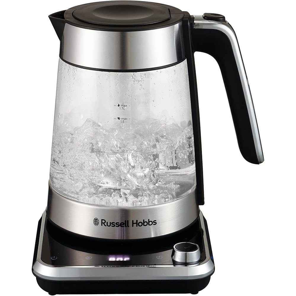 Russell Hobbs Bouilloire Electrique en verre [Idéale pour thé] Attentiv (1,7L, 2400 W, Filtre infusion en inox amovible, Contrôle de température 40-100°C, Commande & minuterie tactile) 26200-70 : Cuisine et Maison