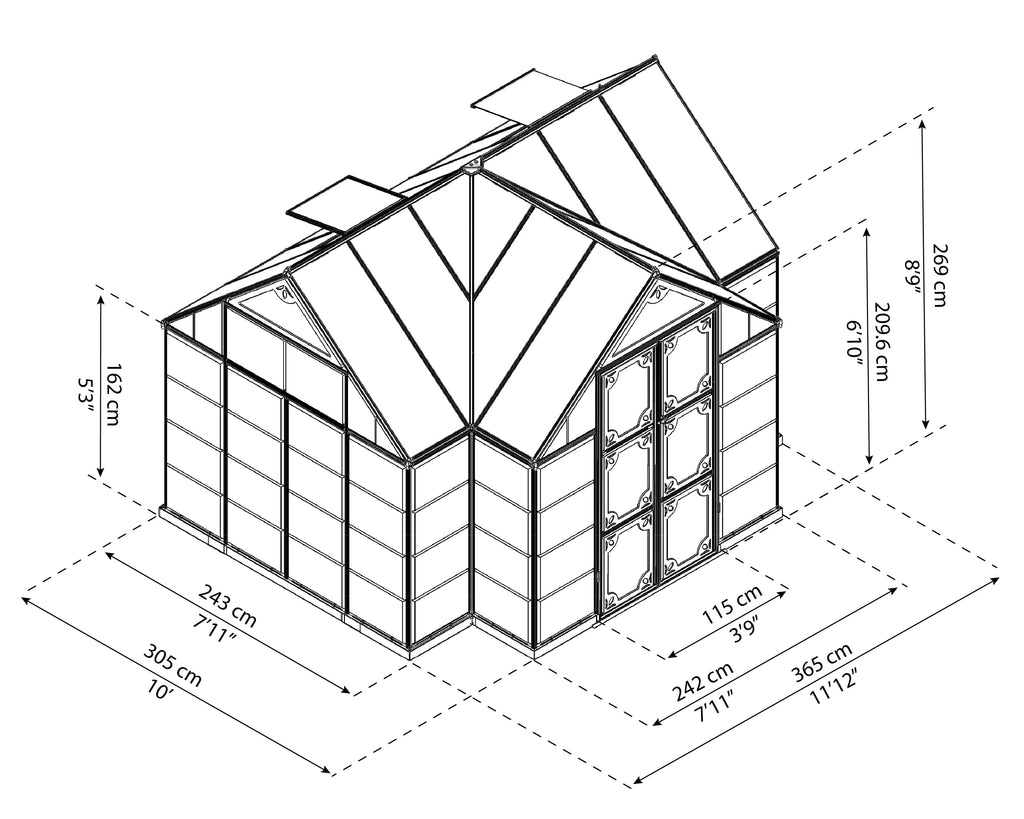 Palram Canopia Chalet Gewächshaus, 3,6 x 3 m, Anthrazit