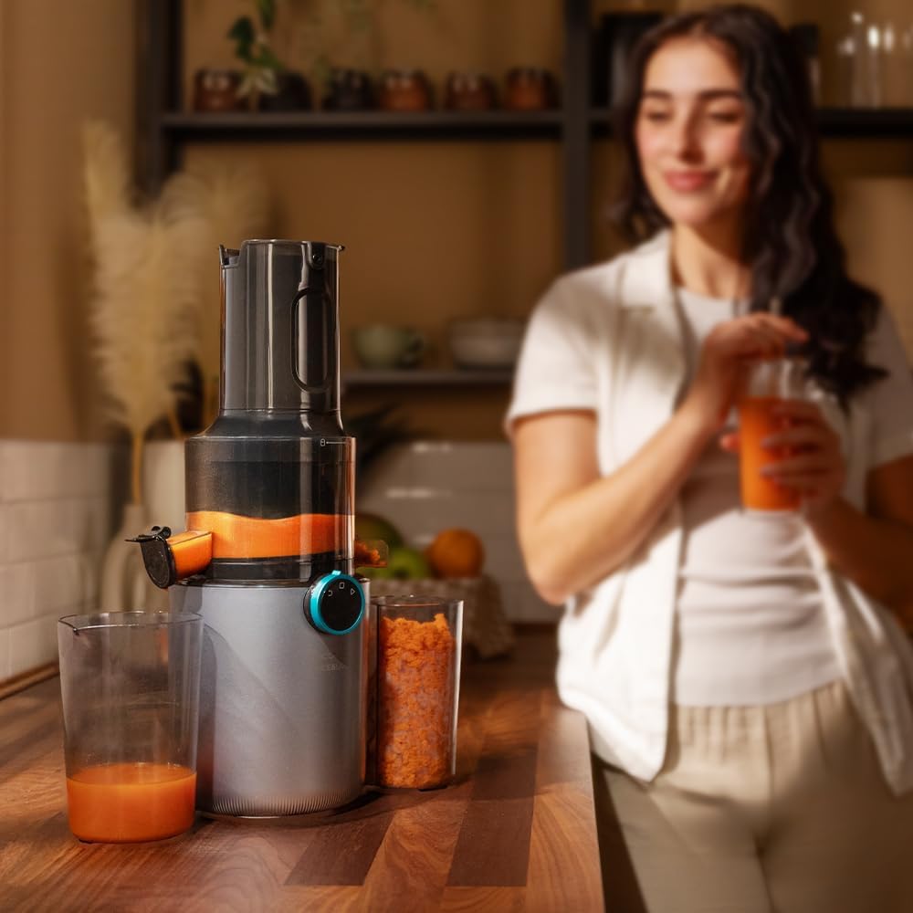 Cecotec Extracteur de Jus pour Fruits et Légumes à Pression à Froid Juice&Live 1500 Slim. Moteur DC de 200W, 1 Vitesse et Fonction Inverse, Ouverture de 82 mm, 55±5 RPM, Montage et Nettoyage Faciles : Cuisine et Maison