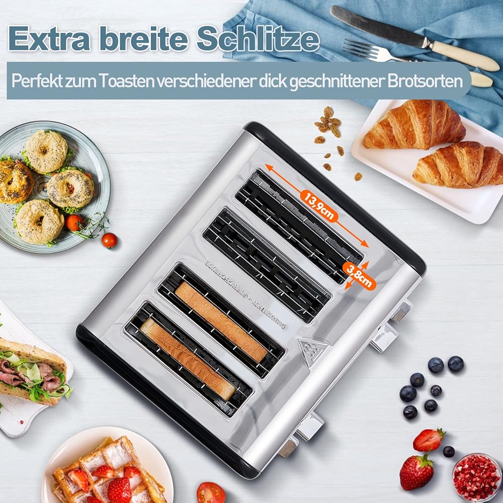 Grille-pain CUSIMAX à 4 tranches Affichage LED avec fente extra large, commandes à 6 couleurs pour le brunissage, la décongélation, le réchauffage, l'annulation, plateau ramasse-miettes amovible : Cuisine et Maison
