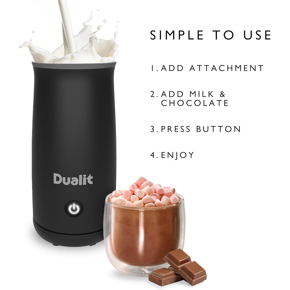 Dualit Mousseur à lait portatif idéal pour les blancs plats, les chocolats chauds, les cappuccinos lattes et plus encore - Fonctionnement One Touch - mousseur filaire : Cuisine et Maison