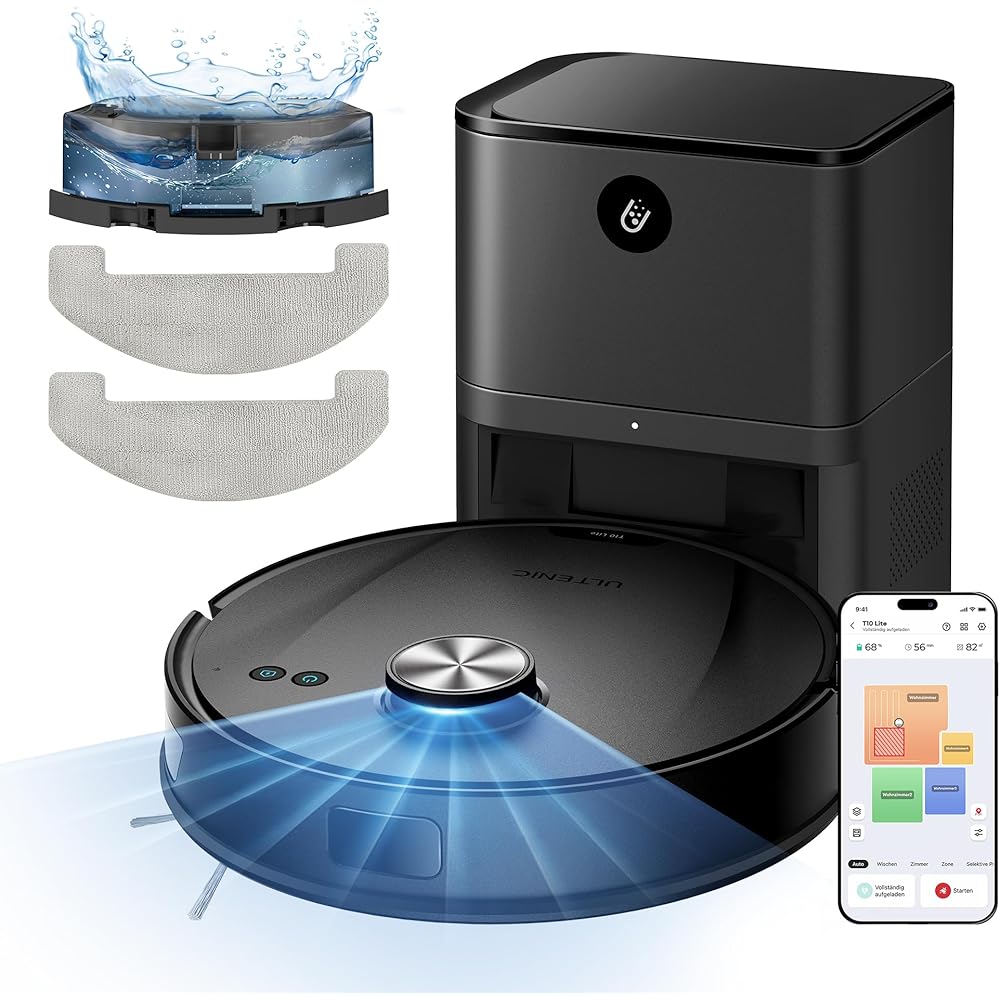 Ultenic T10 Lite Aspirateur Robot Laveur avec Station, 18000Pa Auto-Vidage, Navigation LiDAR, Cartographie Multi-étage, Connecté App-Alexa-Siri-IFTTT - Poils d’Animaux, Cheveux, Poussière et Moquette : Cuisine et Maison