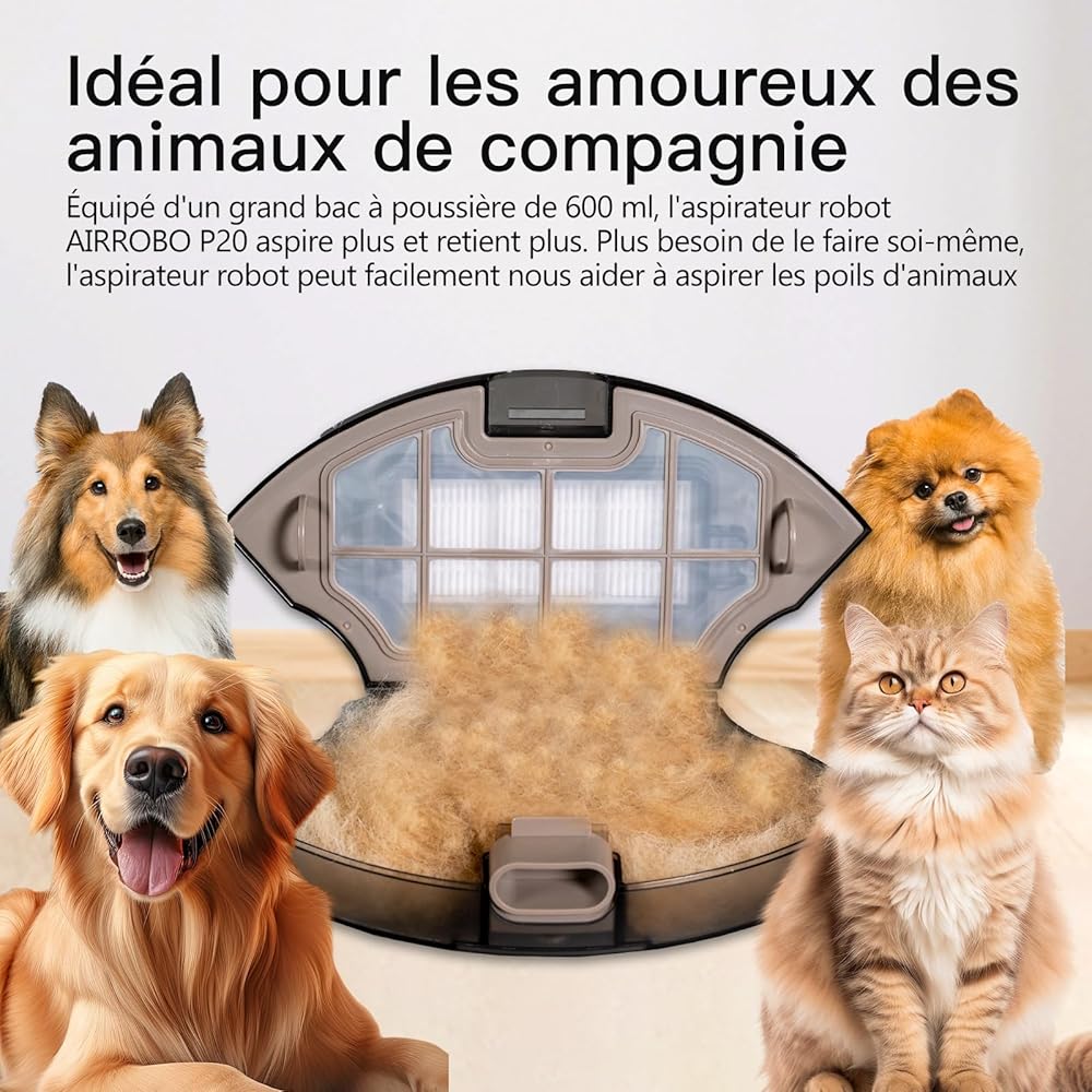 AIRROBO P20 Aspirateur Robot, 2800Pa Puissance d'Aspiration, 120 Mins d'Autonomie, Robot Aspirateur Intelligente Connecté WiFi/App, Silencieux Idéal pour Poils d'animaux, Cheveux, Poussière : Cuisine et Maison