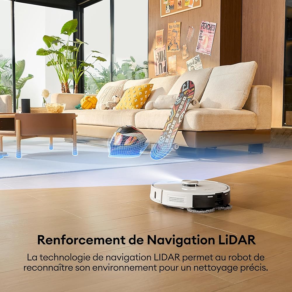 Ultenic T10 Pro Aspirateur Robot Laveur, Station Auto-Vidage 4000pa, Lavage à Serpillière Rotative, Navigation Lidar Cartographie, 200Min Autonomie, Connecté App et Alexa, Détection de Tapis : Cuisine et Maison