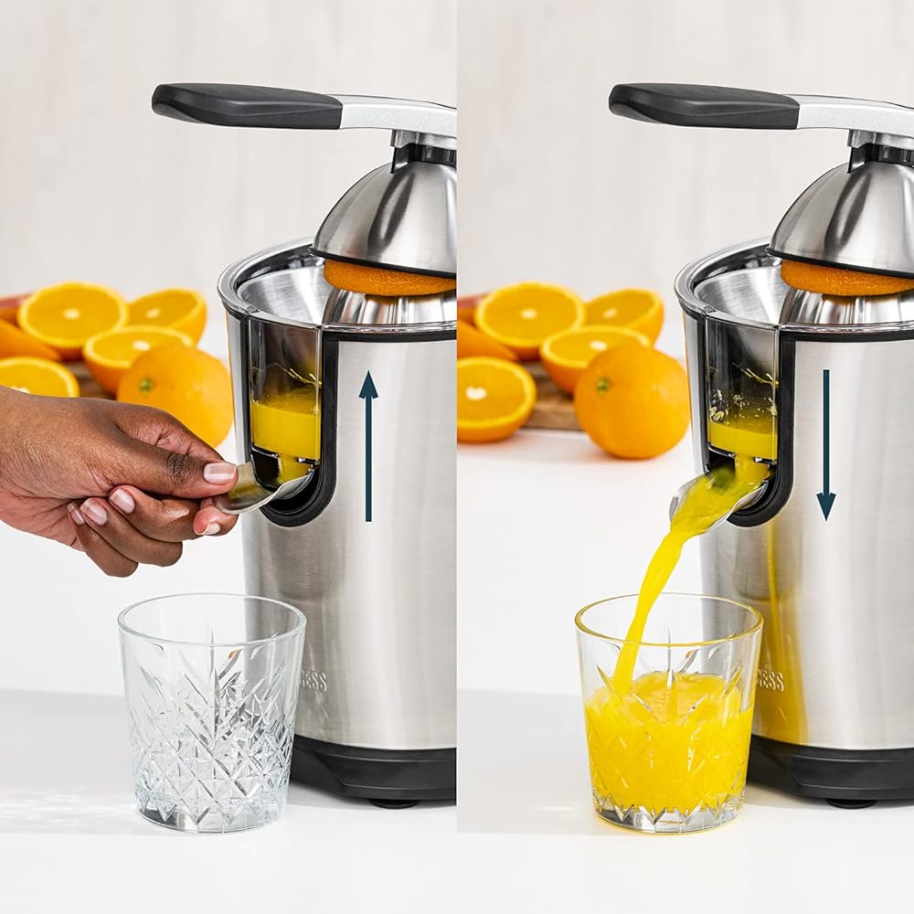Princess Presse-agrumes Master Pro – Cône en acier inoxydable – 300 W – Filtre à pulpe en inox – Bras à levier professionnel – Réservoir avec système anti-goutte – 201860 : Cuisine et Maison