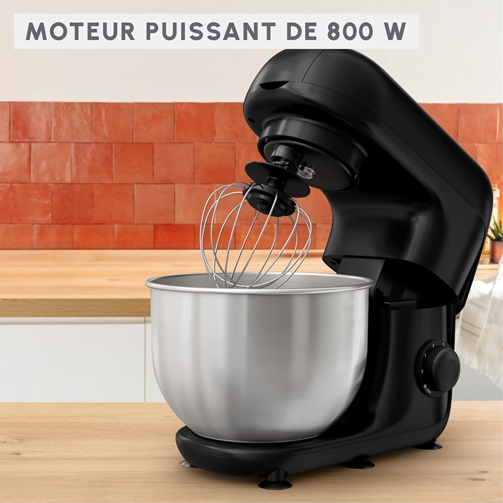 Moulinex Bake essential Robot pâtissier, 800 W, Bol 4.8 L, kit de pâtisserie, Hachoir à viande QA161810, Noir Glama : Cuisine et Maison
