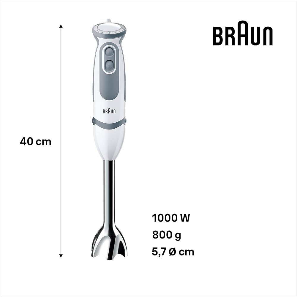 Braun MultiQuick 5 MQ5245WH, Mixeur Plongeant, 21 Vitesses et Fonction Turbo, Technologie SplashControl, Powerbell Plus, Easy-Click, Inclut un Verre Doseur de 600 ml, 1000W, Blanc : Cuisine et Maison