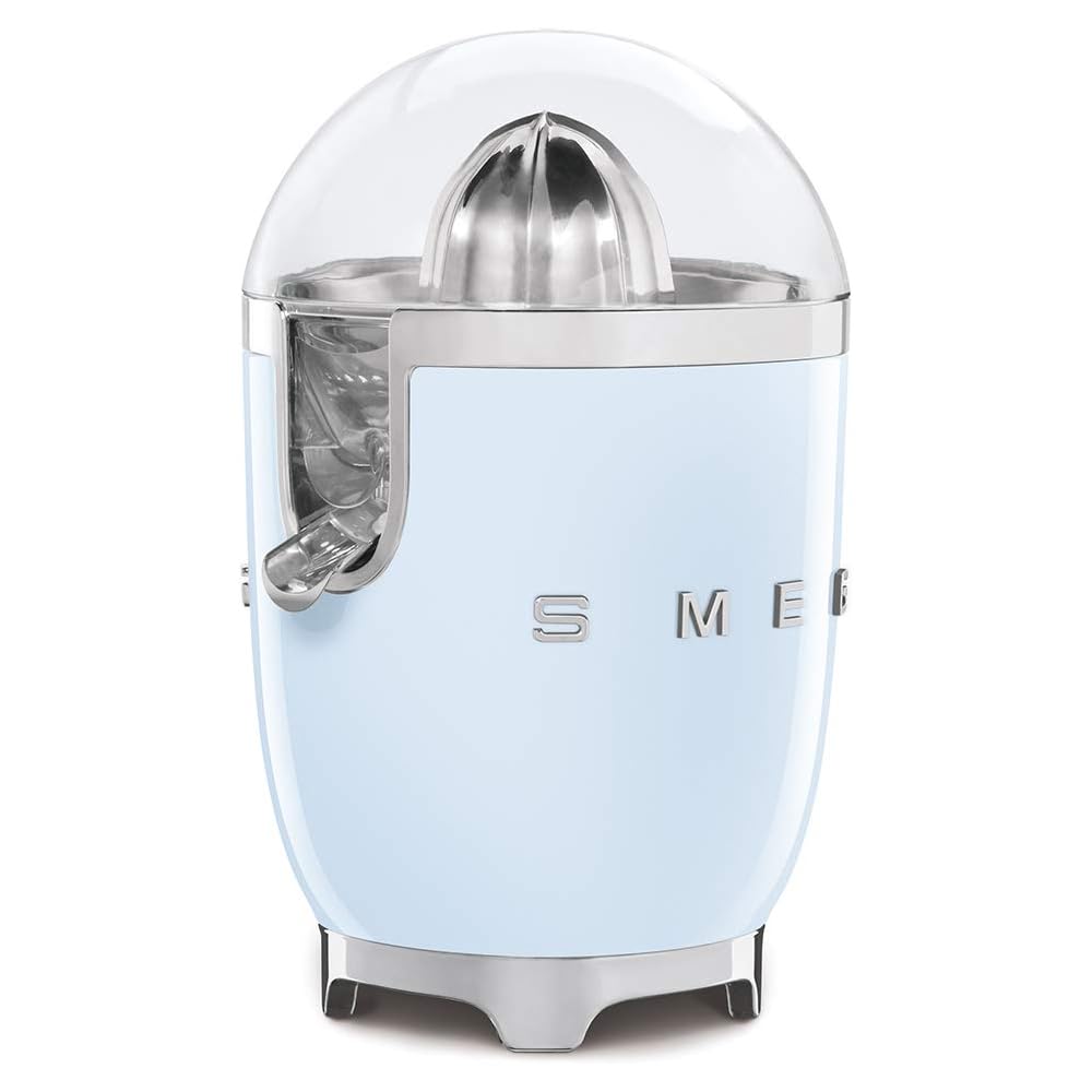 Smeg, Presse Agrumes Électrique CJF11PBEU, Mise en Marche Automatique à Pression, Bec Anti-goutte et Cône Universel, Base Antidérapante, Range Cordon Intégré, 70W, Bleur Azur : Cuisine et Maison
