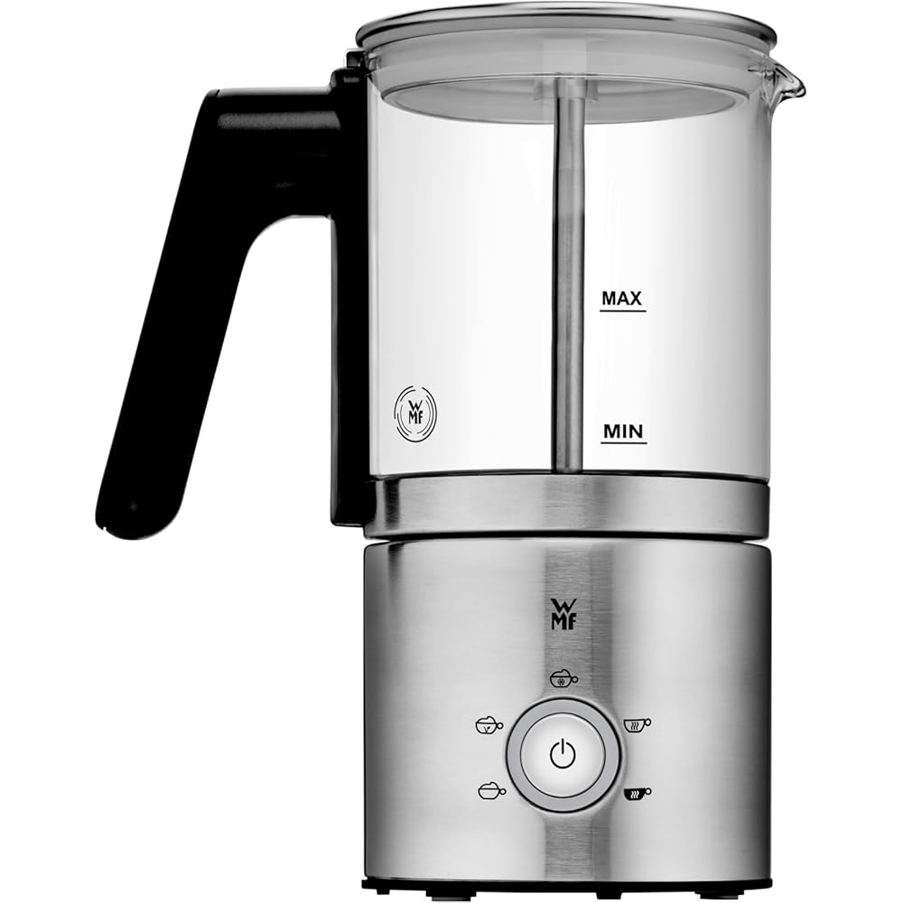 WMF Lono Glas Mousseur à lait électrique, 150-250 ml, 650 W, mixeur Frappe, écran tactile, pour mousse de lait chaud et froid, lait chaud, chauffe-lait, machine à cacao, chocolat chaud, acier : Cuisine et Maison