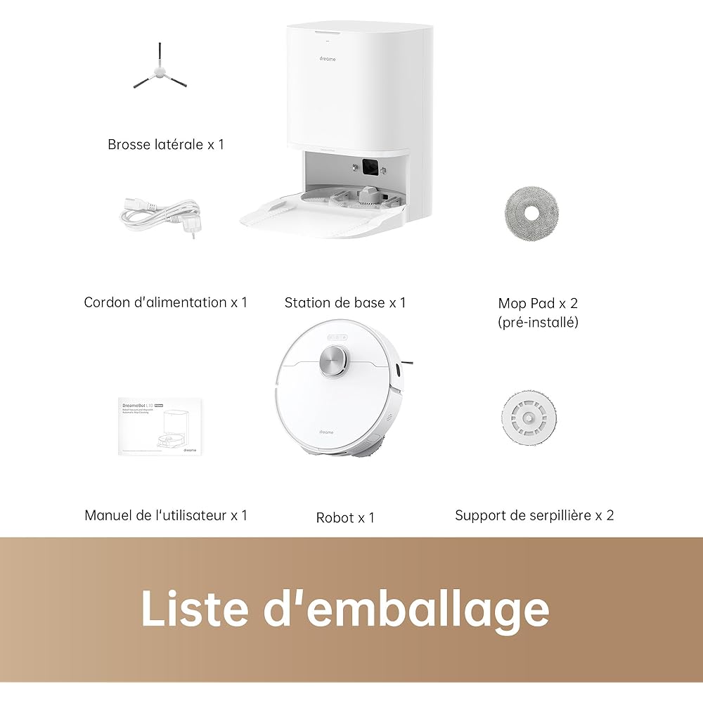 dreame L10 Prime Robot Aspirateur Laveur avec Ascenseur de Serpillière de 7mm, Nettoyage Automatique, Navigation LDS, Cartographie 3D, 4000Pa d'Aspiration, WiFi/APP/Alexa pour Poils Animaux, Tapis : Cuisine et Maison
