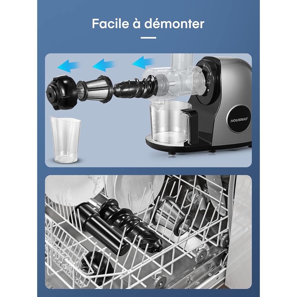 Housnat Extracteur de Jus de Fruits et Légumes, Extracteur Jus avec moteur silencieux, Slow Juicer Nutriments Maximaux - 90% Jus Pureté, Extracteur jus de Fruits et Légumes, Fonction Inverse : Cuisine et Maison