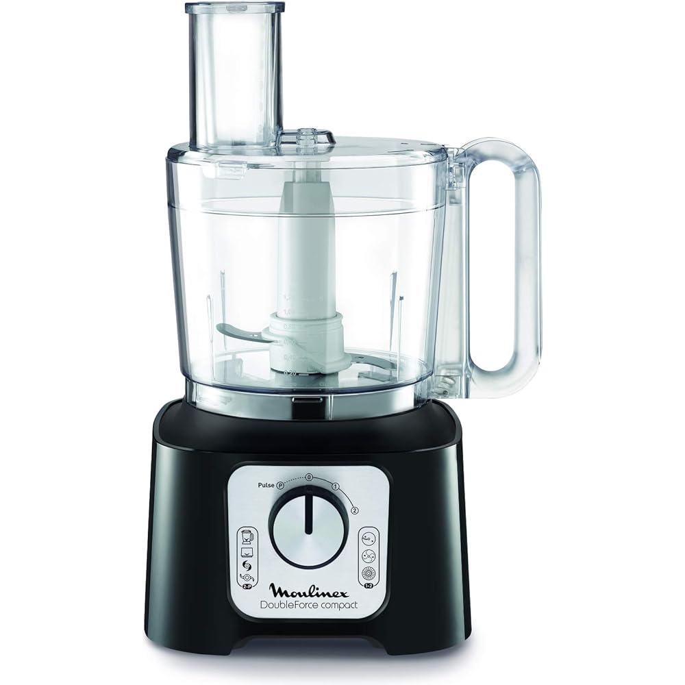 Moulinex Double Force Compact Robot multifonction, Bol 3 L, Blender 1,25 L, 6 options de vitesse, 9 accessoires inclus FP546811, Noir / Gris Foncé : Cuisine et Maison