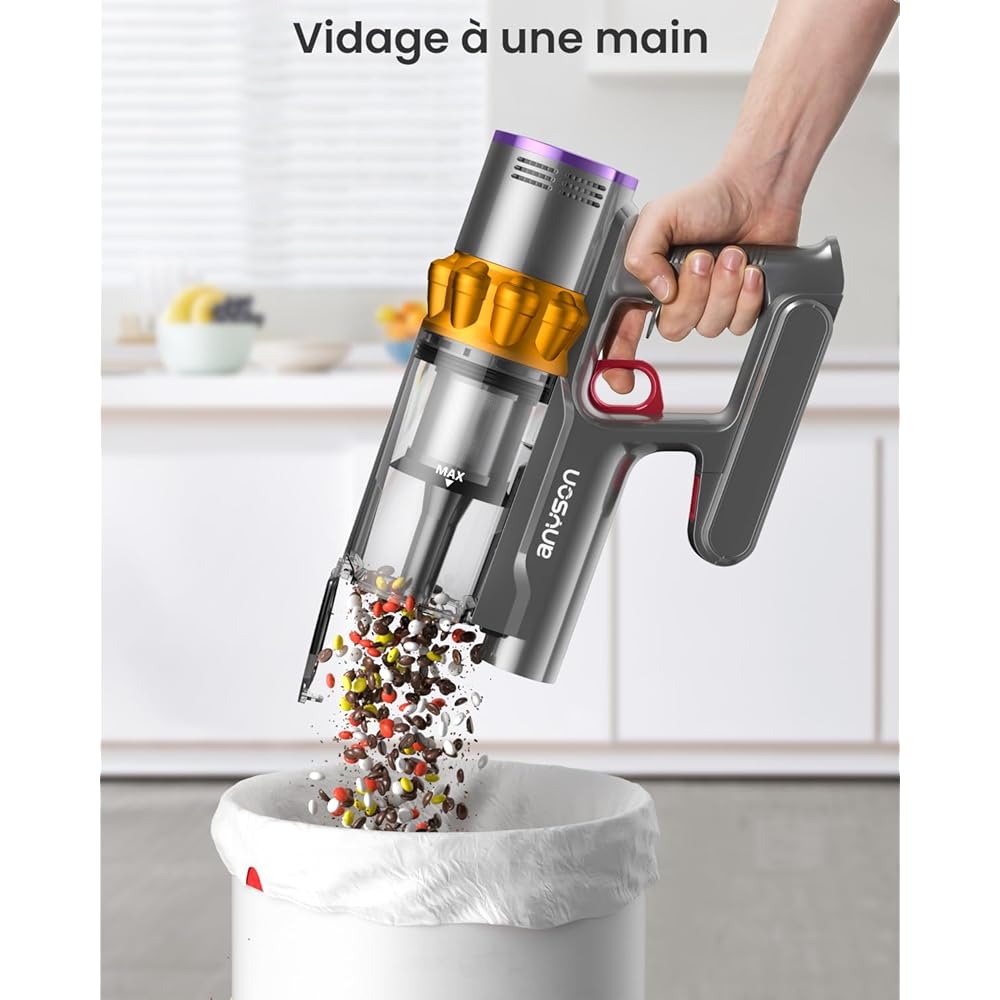 ANYSON 45Kpa/550W/70 Minutes Aspirateur Balai sans Fil,Aspirateur sans Fil Ecran Tactile,1,6L Capacité,8 Système de Filtration de Niveau,Aspirateur balais pour Sols Durs/Les Poils d'animaux/Tapis : Cuisine et Maison