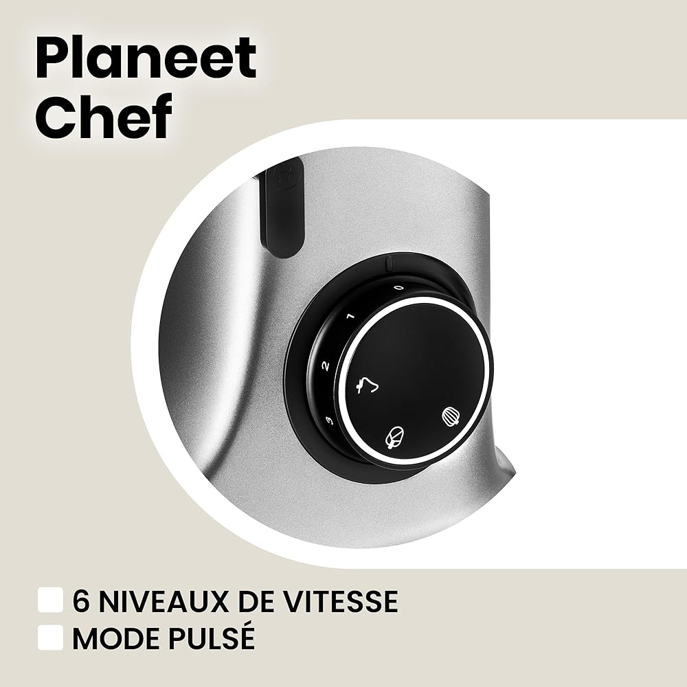 ZEEGMA Planeet Chef robot pâtissier multifonctions 2200W, machine à pétrir cuisine à pâte avec bol en acier inoxydable de 6,5 L, 7 vitesses, pétrin à pâte avec set de pâtisserie 3 pièces (Grey) : Cuisine et Maison