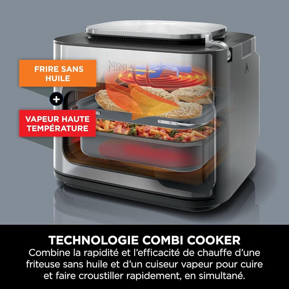 Ninja Combi 12-en-1 Multicuiseur, Four, Autocuiseur et Friteuse sans huile, 12 Fonctions de Cuisson, Repas de Taille Familiale en 15 Minutes, avec Plateau de Cuisson, Guide de Recettes, Gris, SFP700EU : Cuisine et Maison
