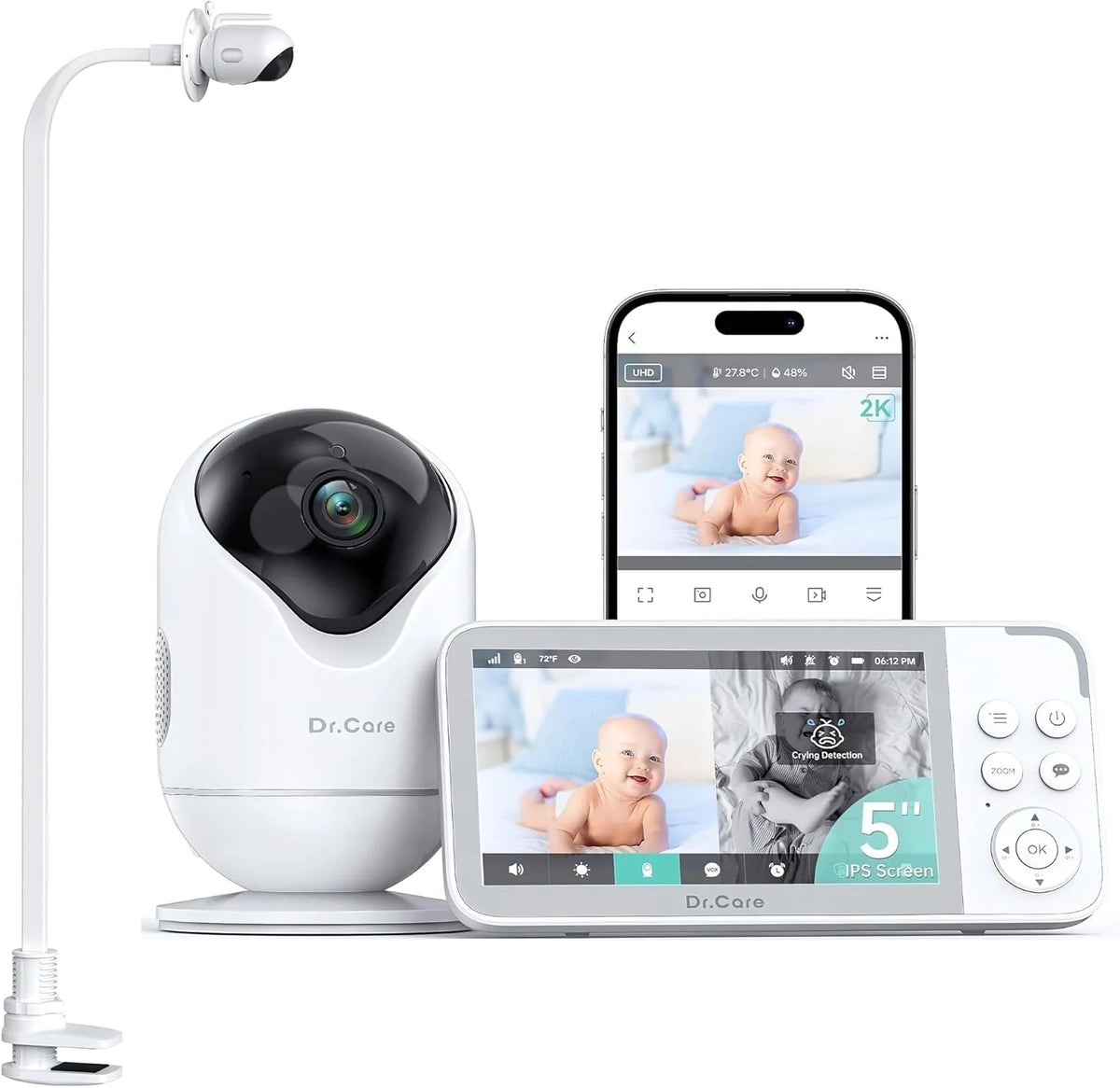 VistaView 5” Moniteur Bébé WiFi avec Support Clip - Caméra 2K HD, Contrôle Via Application