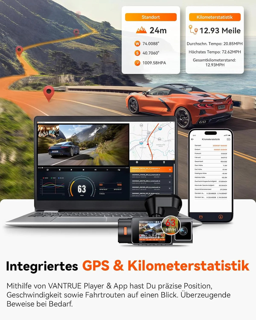 N2X 2.7K 1080P Dashcam Voiture Avant Intérieur, Support LTE, 5GHz WiFi GPS, APP & Commande Vocale