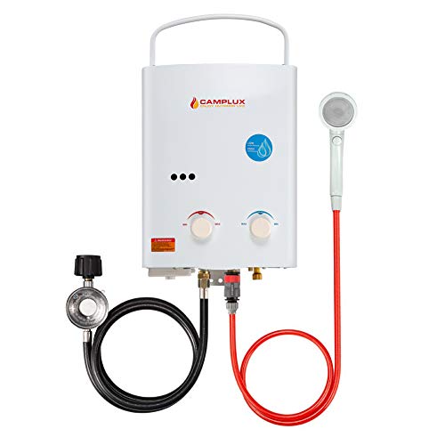 Small Portable Propane Water Heater, Camplux 1.32 GPM Outdoor Tankless Gas Water Heaters for Camping, 5L, Gray