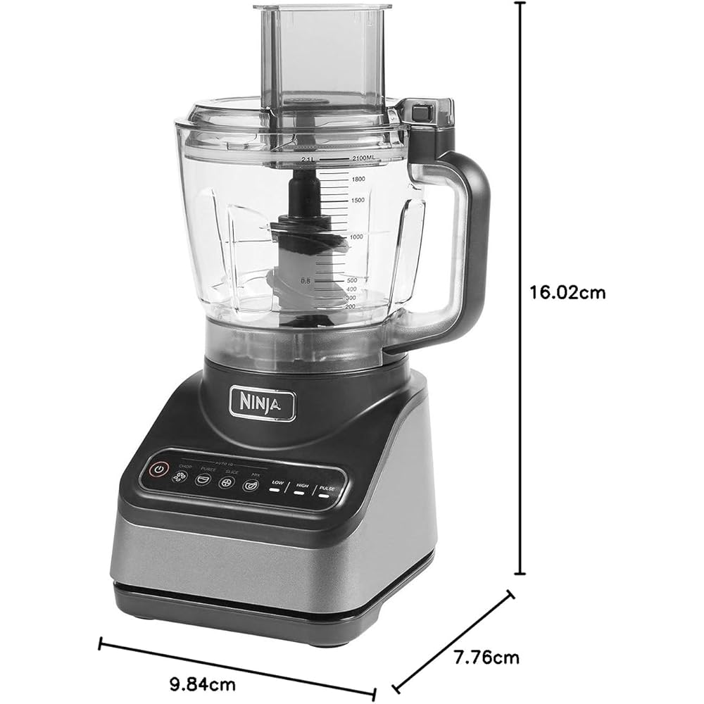 Ninja Robot de cuisine avec 4 programmes automatiques ; hacher, réduire en purée, trancher, mélanger, et 3 vitesses manuelles, bol de 2,1L, 850W, lave-vaisselle, noir BN650EU : Cuisine et Maison
