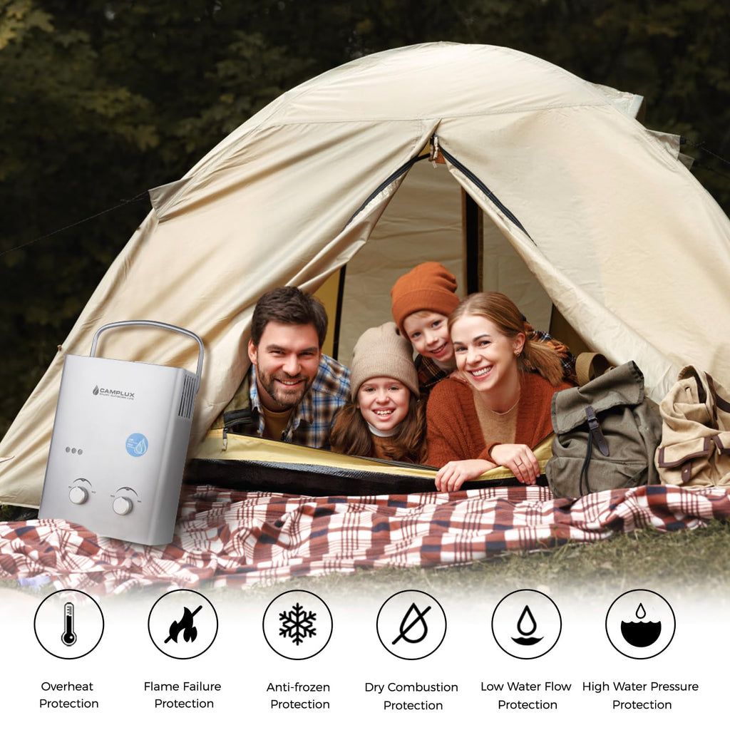 Small Portable Propane Water Heater, Camplux 1.32 GPM Outdoor Tankless Gas Water Heaters for Camping, 5L, Gray