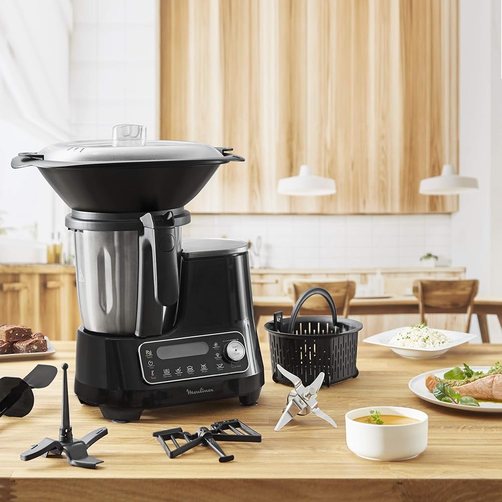 Moulinex Clickchef Robot Cuiseur multifonction compact, 3,6 L, 1400 W, 5 programmes, 32 fonctions, Balance cuisine intégrée, Cuiseur vapeur, Batteur Mélangeur HF456810 [Écran de contrôle en anglais] : Cuisine et Maison