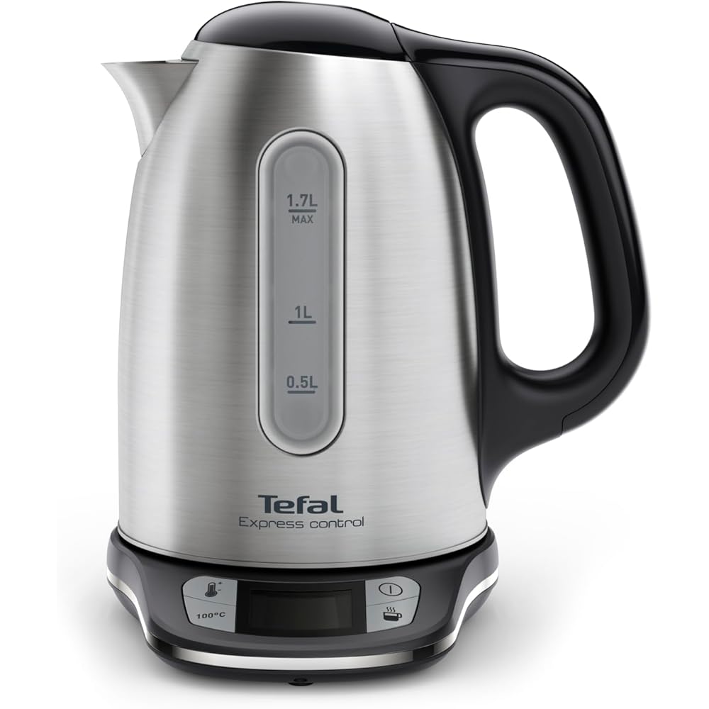 Tefal Bouilloire électrique sans fil inox, 1,7 L, 2400 W, 7 températures réglables de 60 à 100°, Ecran digital, Maintien au chaud 60 min, Express Control KI240D10 : Cuisine et Maison