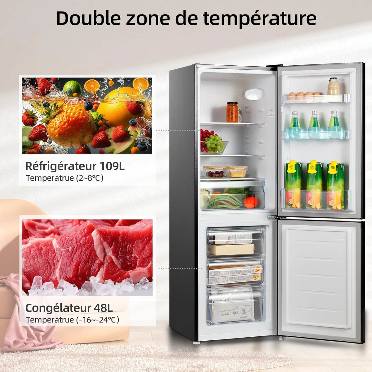 CBM159LEBD Réfrigérateur congélateur bas157 litres, Low Frost, Faible bruit