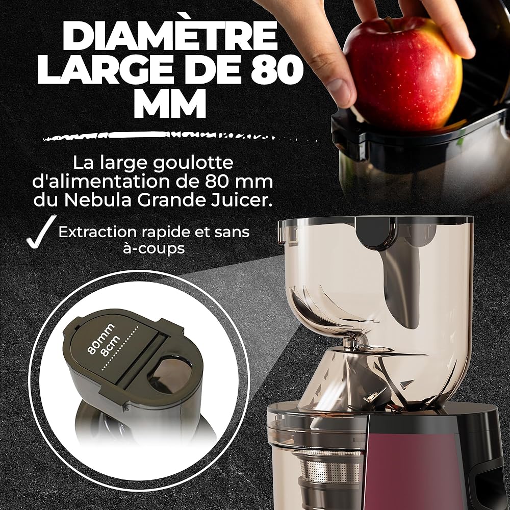 Nebula Red Grande 45RPM Juicer | Extracteur De Jus Pour Fruits Et Légumes | Presse-Agrumes Électrique | Sorbetière Et Machine À Glace : Cuisine et Maison