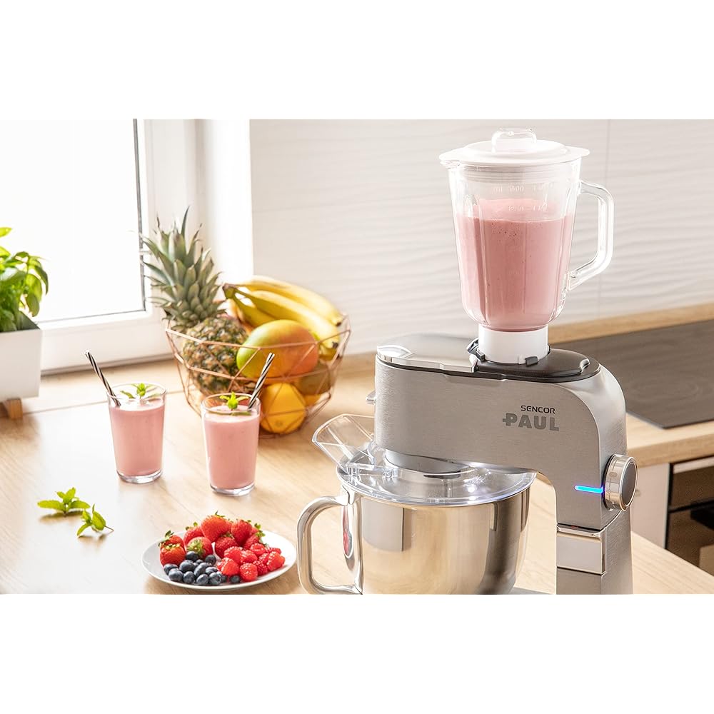 Sencor Robot Pâtissier multifonctions Premium, Robot de Cuisine Robust full metal, Moteur 1500W Surpuissant, avec Éclairage Led, silencieux, fonction Smart Power avec Accessoires complets et broyeuse : Cuisine et Maison