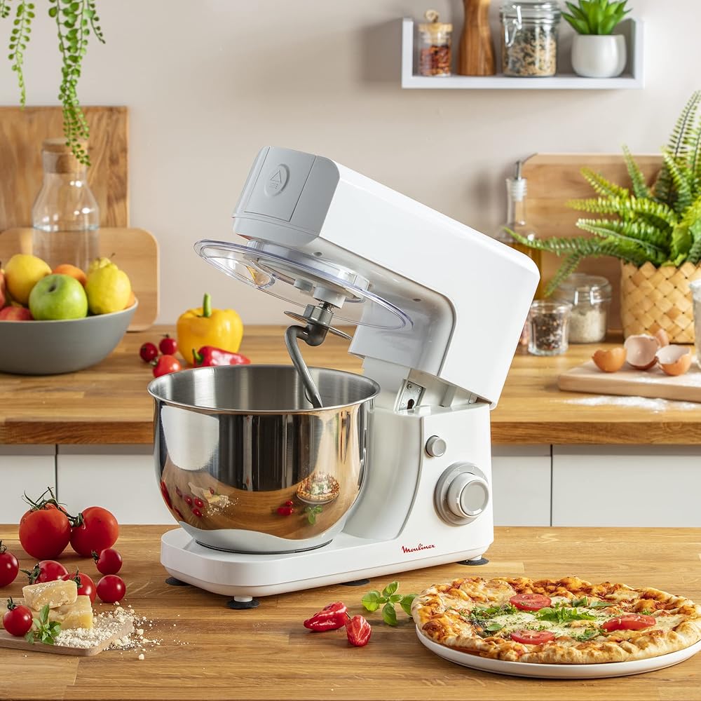 MOULINEX ROBOT PATISSIER ESSENTIAL Robot multifonction 800W 6 vitesses Bol Inox 4,8L Kit Pâtisserie Fouet Pétrin Batteur QA150110 : Cuisine et Maison