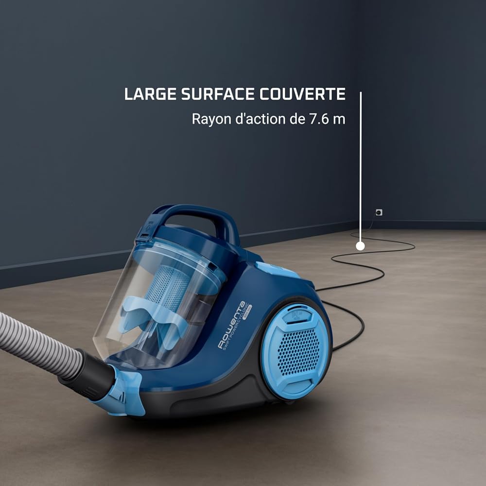 Rowenta Swift Power Cyclonic Aspirateur sans sac, Puissance 900 W max, Compact, Haute filtration, Nombreux accessoires RO2981EA, Bleu, Única : Cuisine et Maison