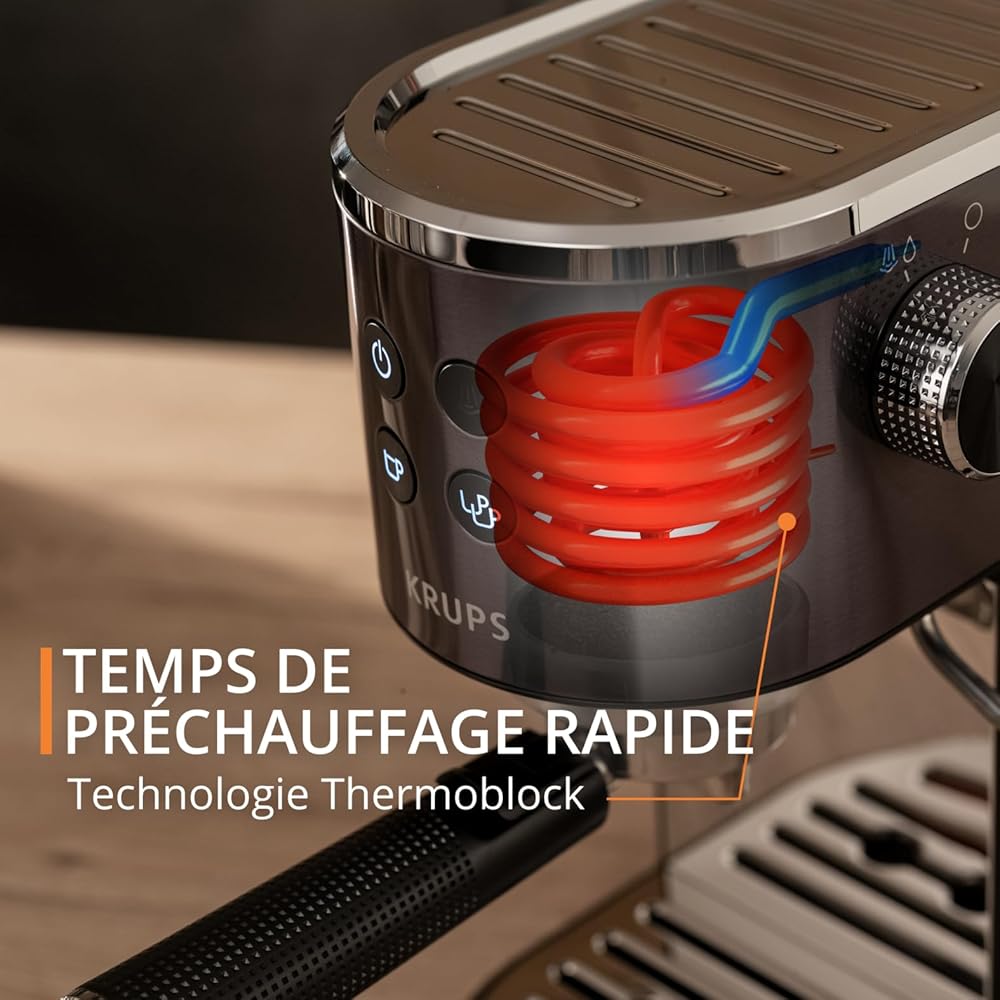 KRUPS Virtuoso+ Machine expresso à pompe, 15 bars, Thermoblock, Acier inoxydable, Buse vapeur, Arrêt automatique, Espresso et cappuccino, Qualité digne d'un barista, Buse vapeur XP444G10 : Cuisine et Maison