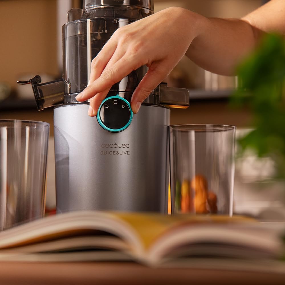 Cecotec Extracteur de Jus pour Fruits et Légumes à Pression à Froid Juice&Live 1500 Slim. Moteur DC de 200W, 1 Vitesse et Fonction Inverse, Ouverture de 82 mm, 55±5 RPM, Montage et Nettoyage Faciles : Cuisine et Maison
