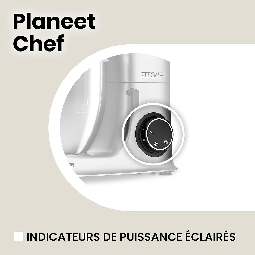 ZEEGMA Planeet Chef robot pâtissier multifonctions 2200W, machine à pétrir cuisine à pâte avec bol en acier inoxydable de 6,5 L, 7 vitesses, pétrin à pâte avec set de pâtisserie 3 pièces (Grey) : Cuisine et Maison