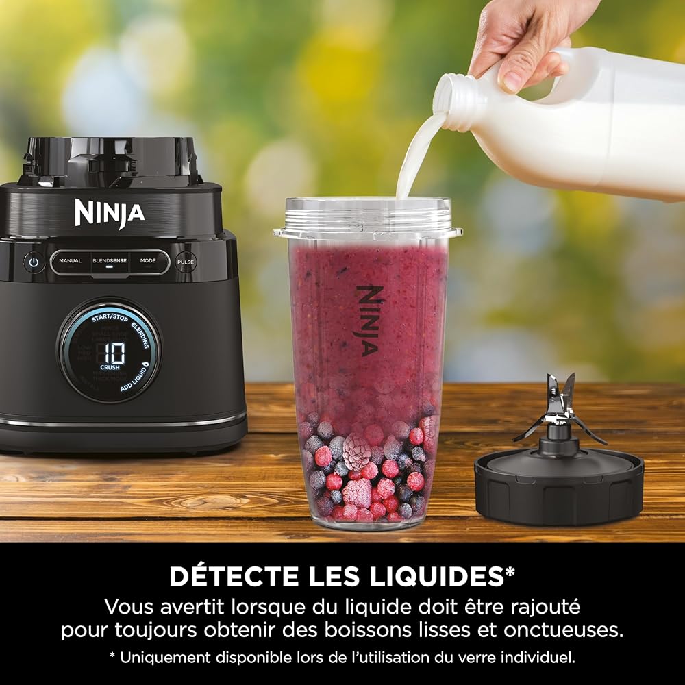Ninja Detect Power Blender Processor Pro 3-en-1, mixeur 1200W, bol à mélanger, lame malaxeur, gobelet individuel, récipient, pétrir, mixer, hacher et mélanger, noir, TB401EU : Cuisine et Maison