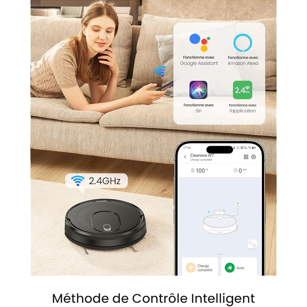 Vexilar Cleanova W7 Aspirateur Robot 3 en 1,Robot aspirateur Laveur Aspiration 4000Pa,120min d'Autonomie,Anti-Enchevêtrement,Alexa/APP/IFTTT,Ultra-Silencieux 55dB,aspirateur Robot Poils Animaux : Cuisine et Maison