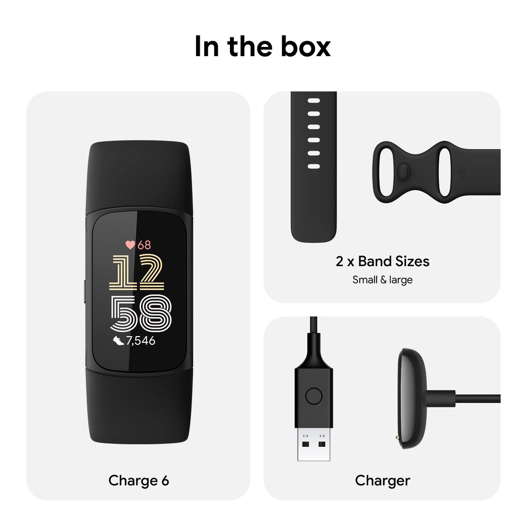 Fitbit Charge 6 Fitness-Tracker, GPS-Sportuhr, Obsidian/Schwarz, S & L Armbänder