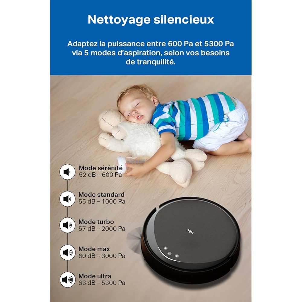 Tapo Aspirateur Robot Laveur 2 en 1 RV20Max Plus, Vidage Automatique, Silencieux Ultra Fin, Ultra puissante de 5300Pa, Navigation LiDAR, Auto-Charge Autonomie 180min, Tapis et Poils d'animaux : Cuisine et Maison