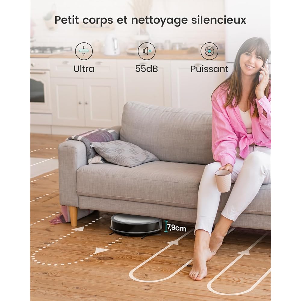 Lefant Aspirateur Robot, Robot Aspirateur 4500Pa Puissance d'Aspiration, Évitement Précis des Obstacles, Anti-Enchevêtrement Idéal pour Les Poils d'animaux, Cheveux et Sols Durs,Contrôle par App/Alexa : Cuisine et Maison