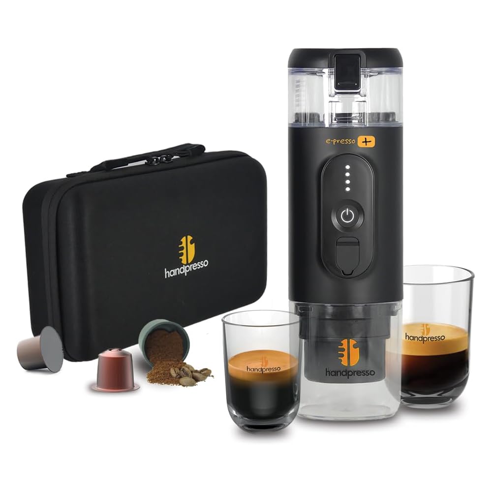 Handpresso - cafetiere portable E-PRESSO+ et sa valise - machine a cafe portable batterie USB | réservoir 90 ml | batterie 3x2,9 mA | Cafetière portable voyage capsules expresso ou café moulu : Cuisine et Maison
