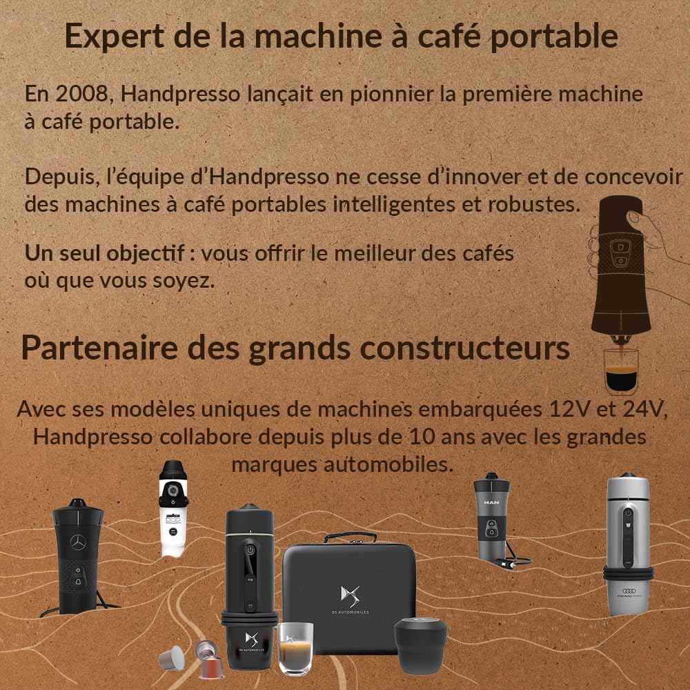 Handpresso - Cafetière portable E-Presso 21700 | Machine a cafe portable avec batterie USB réservoir 60ml - Cafetiere de voyage pour capsules expresso ou café moulu – mini cafetière à batterie : Cuisine et Maison