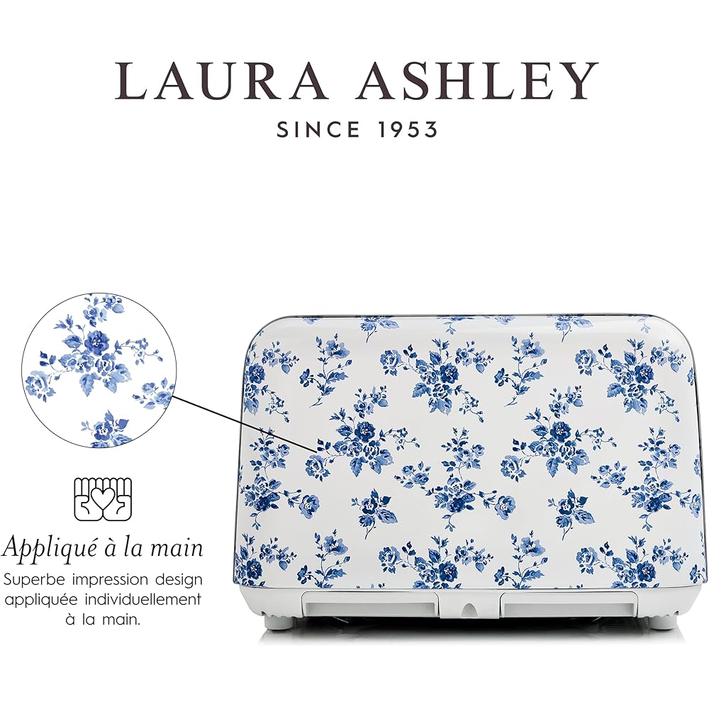 VQ Laura Ashley Grille-Pains 4 Tranches avec Modes de Chauffage, Décongélation et Réchauffage Réglables - Inox Grille Pain Vintage avec un Support de Réchauffage Pour Croissants - China Rose : Cuisine et Maison